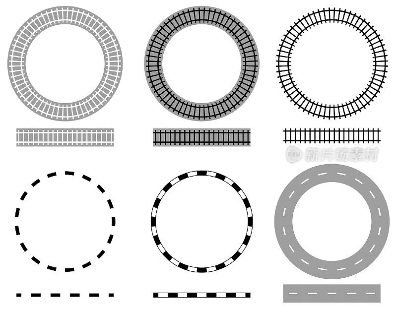 各种轨道和道路的圆形框架和直线/插图材料(矢量插图)